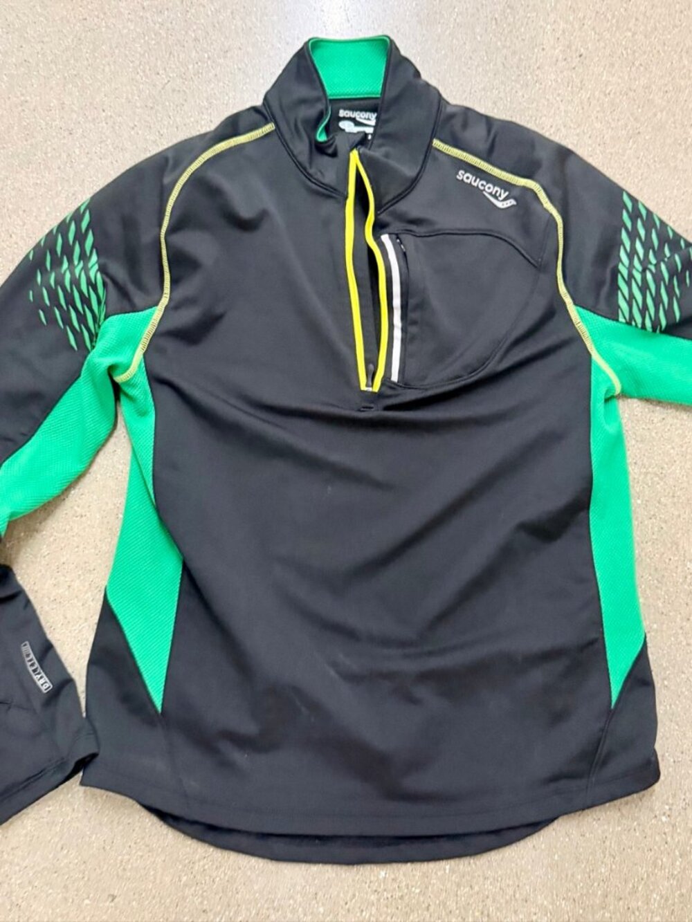 Saucony Drylete Quarter-Zip Running Jacket Black Green - Mens S